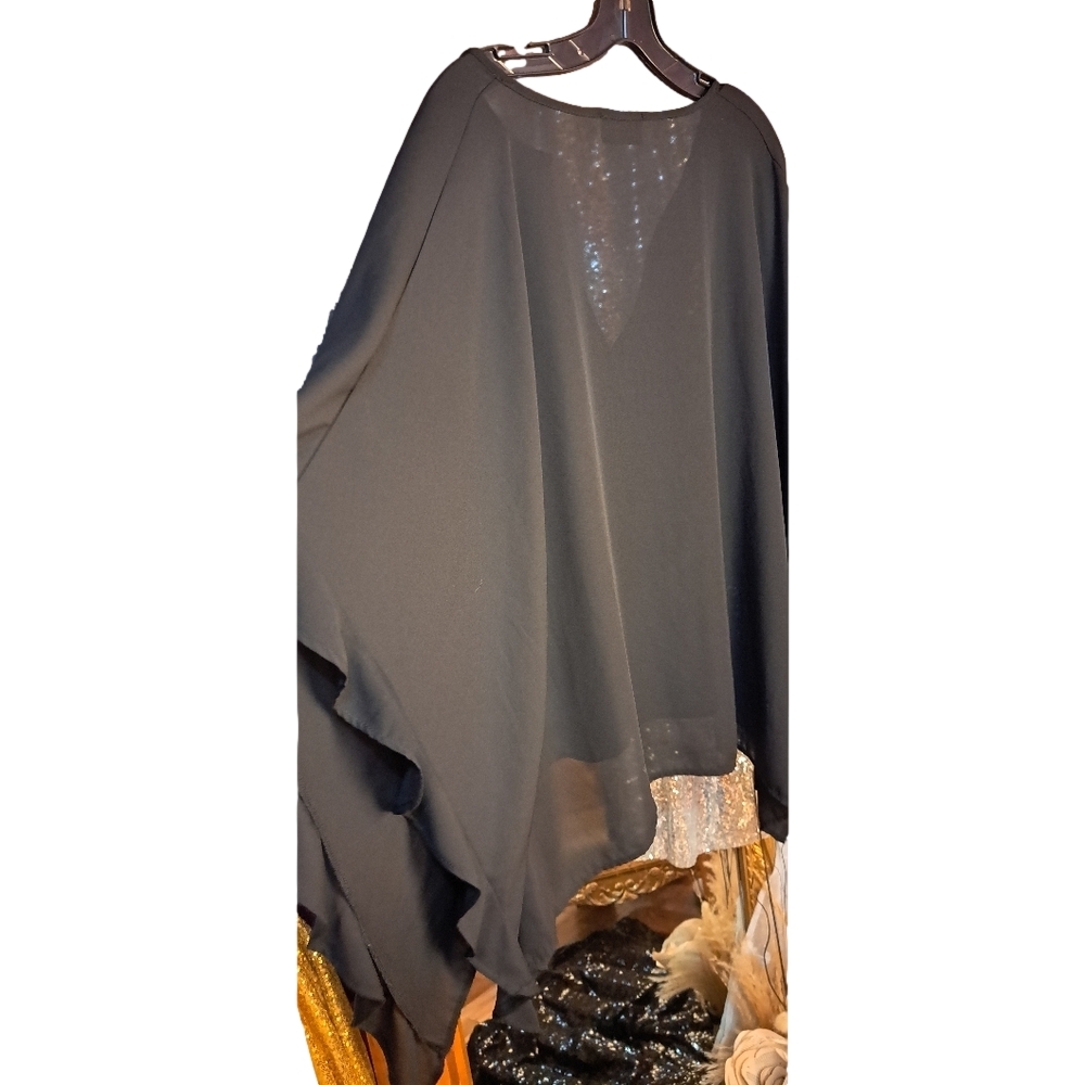 Prinzzesa Boutique Sheer Black Women's Top. Open Sides Cape Top. - Picture 5 of 9